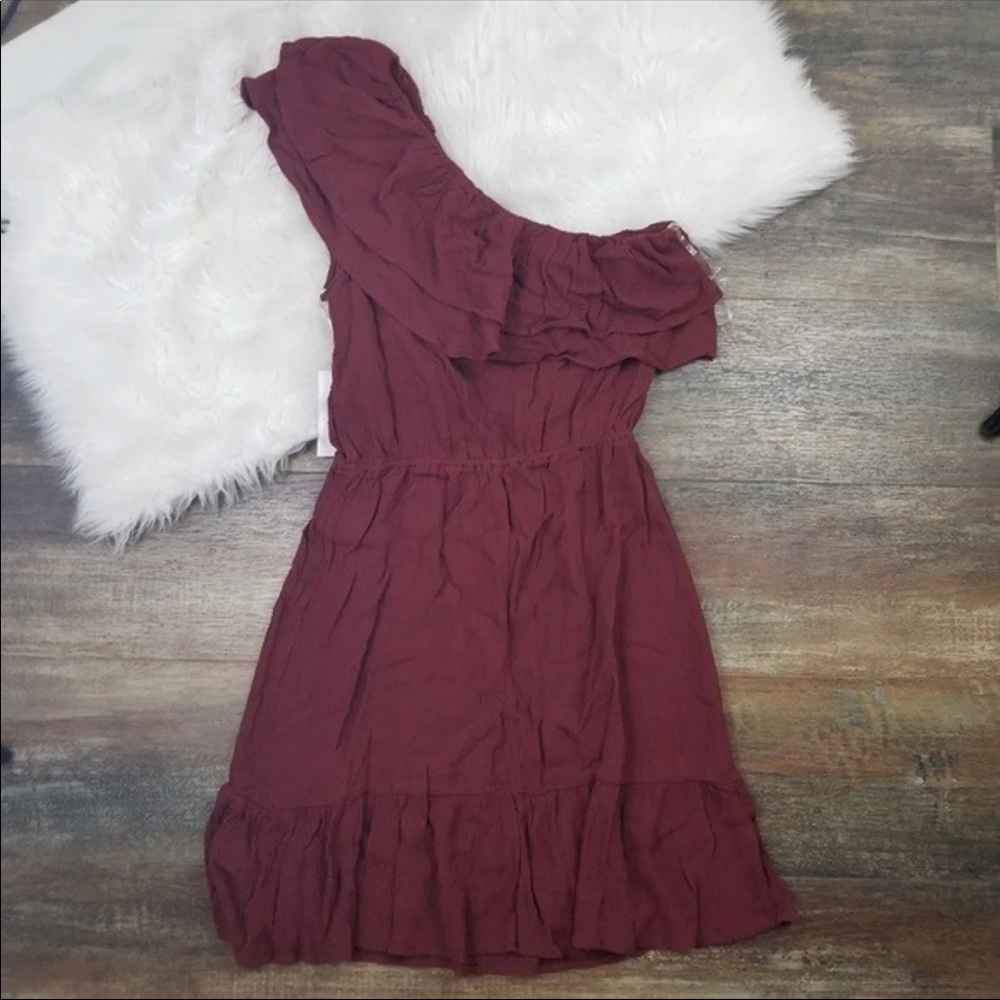 MOSSIMO RUFFLE ONE SHOULDER BURGUNDY/ RED DRESS - Picture 5 of 8